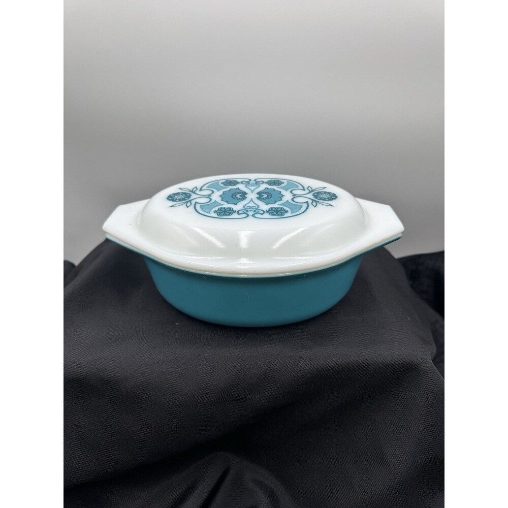 1969 Pyrex Horizon Blue 043 Oval Casserole Dish w Lid 1.5 Qt Vintage MCM
